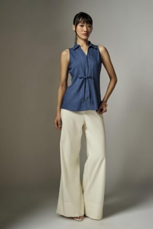 Blue Sleeveless Tie-Up Top