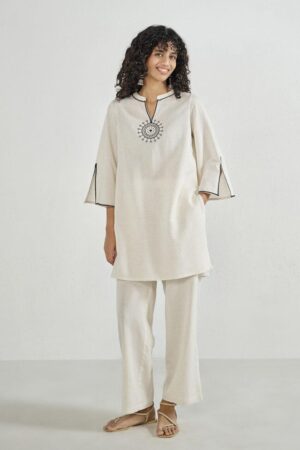Women's Ivory Embroidered Straight Kurta Set